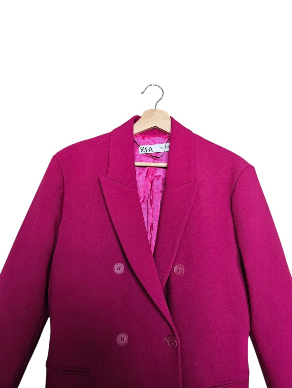 Zara Double-Breasted Fuchsia Blazer Jacket Size Large - Picture 5 of 10